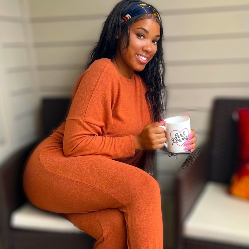 *NWT* Solid Lounge wear set Pajama set Matching set Sleepwear home -BURNT ORANGE